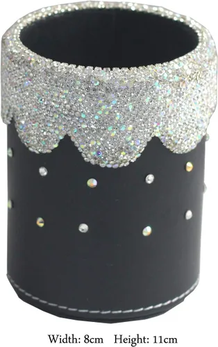 Vista 5 de Estuche organizador de bolígrafos de cristal con diamantes de imitación para bolígrafos y cosméticos (color negro redondo, mediano)