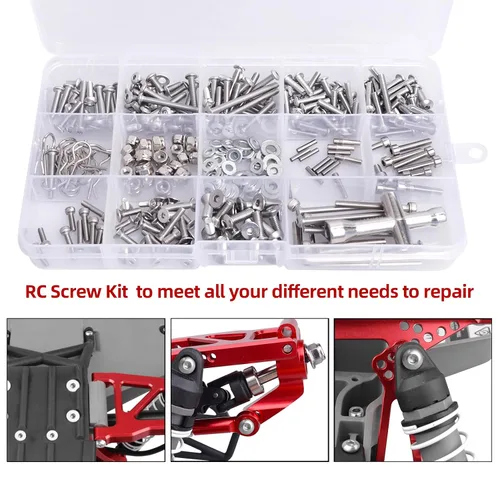 Vista 3 de Kit de tornillos RC M2.5 M3 M4, arandelas, tuercas de bloqueo, clips de cuerpo, pasadores de rueda, llave cruzada, cierre de hardware para 1/10