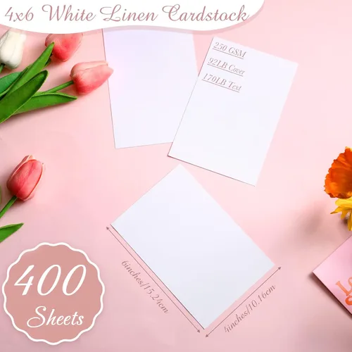 Vista 2 de 400 hojas de cartulina de lino blanco, cartulina de invitación de peso pesado, papel de impresora en blanco, cartulina de 92 libras, 250 GSM