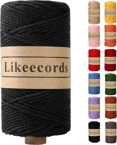 Vista 29 de Likeecords Cordón de algodón para macramé de 3mm x 100 metros, hilo torcido de 3 hebras, cuerda de macramé, hilo de algodón para macramé, cuerda