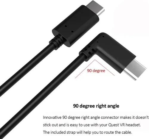 Vista 3 de Cable USB C a USB C compatible con Oculus Quest 2Quest transferencia de datos de alta velocidad de 90 grados y cable de carga rápida