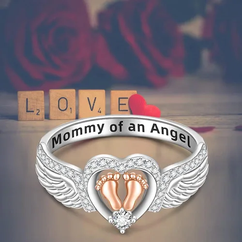 Vista 4 de Anillo de aborto espontáneo para mujer, anillo conmemorativo de pérdida de bebé, plata de ley, huella de corazón, mamá de un ángel, joyería