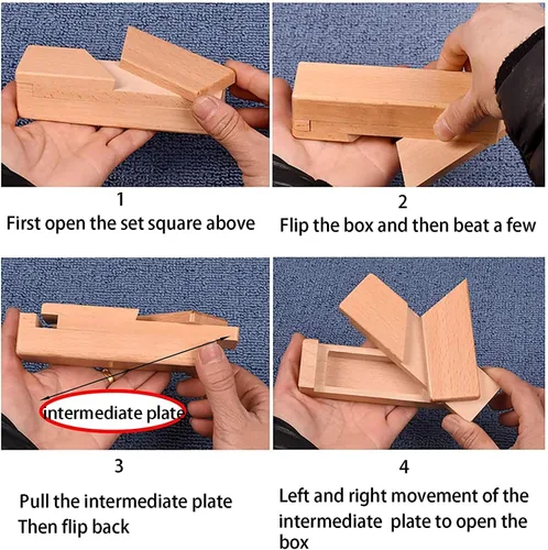 Vista 3 de YUNTENG Paquete de 2 cajas de rompecabezas 3D hechas a mano – Apertura secreta mágica de madera misteriosa caja de regalo cubo juego IQ Toys