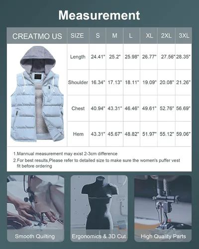 Vista 42 de CREATMO US Chaleco cálido para mujer, chaleco grueso acolchado sin mangas con capucha desmontable