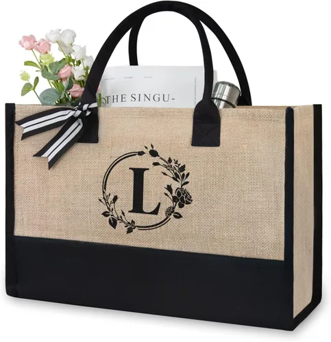 Vista 182 de TOPDesign Personalized Initial Canvas Beach Bag, Monogrammed Gift Tote Bag for Women