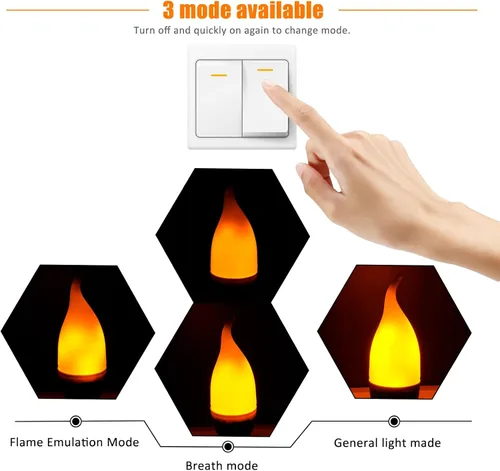 Vista 4 de Bestview - Bombillas LED con efecto de llama, 3 modos de luz parpadeante, bombilla de vela inteligente con base de candelabro E12 para Halloween