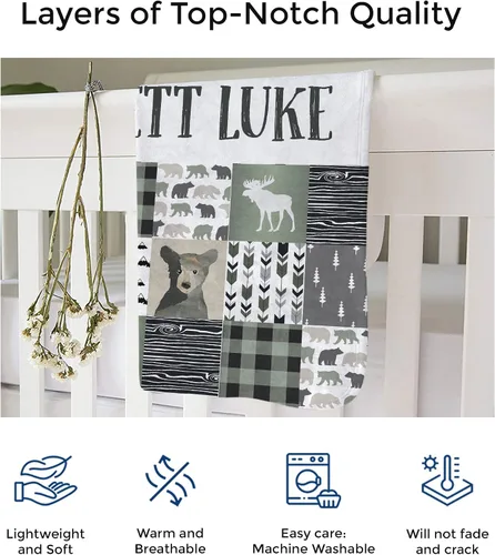 Vista 4 de MDPrints Mantas Personalizadas con Oso para Bebés Niños, Regalos Personalizados para Bebés con Nombre, Mantas Personalizadas para Bebés, Regalo