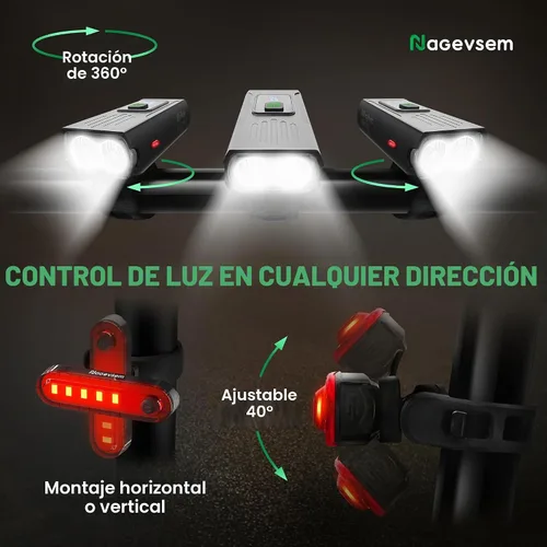 Vista 7 de Bike Lights Front and Back for Night Riding, Rechargeable Bicycle Light Set