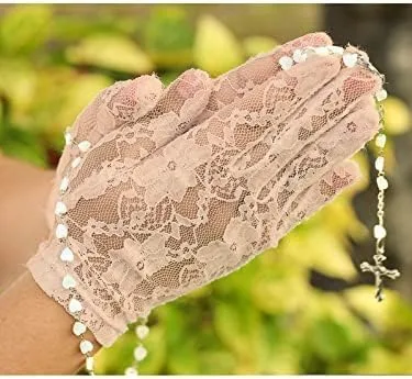 Vista 4 de SATINIOR Guantes de encaje para mujer, para boda, fiesta de té, guantes cortos de encaje de cortesía para cenas, fiestas de cosplay, noche