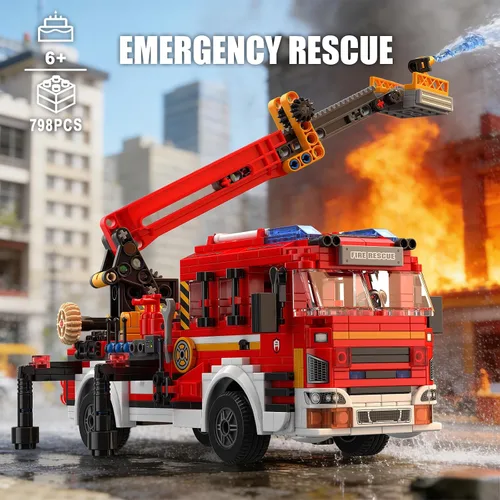 Vista 2 de Juego de construcción de camiones de bomberos con escalera