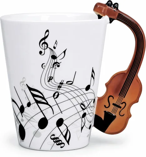 Vista 12 de Taza de guitarra acústica de 13.5 onzas, taza de té y café para guitarristas Mango de guitarra acústica 3D, diseño de personal de música, uso
