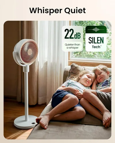 Vista 5 de SwitchBot Ventilador de pedestal inteligente, ventilador oscilante recargable para dormitorio, con cable e inalámbrico, ventilador de piso
