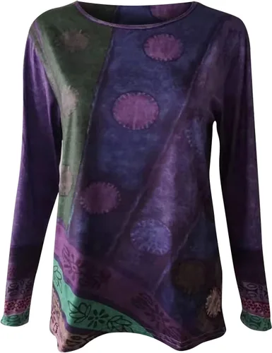 Vista 3 de Camisetas casuales de manga larga para mujer, con cuello redondo y cuello redondo, diseño floral, regular