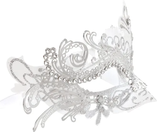 Vista 4 de Máscaras de metal para parejas, máscara veneciana de Halloween, máscara de Mardi Gras, disfraz de fiesta de cosplay, fiesta de boda, máscara