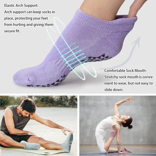 Vista 3 de Hylaea Calcetines antideslizantes unisex para yoga, hospitales, pilates y barre, al tobillo, acolchados