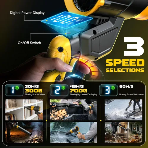 Vista 6 de Soplador eléctrico de hojas compatible con batería Dewalt de 20 V (no incluida), soplador de hojas inalámbrico giratorio de 180°, 3 velocidades