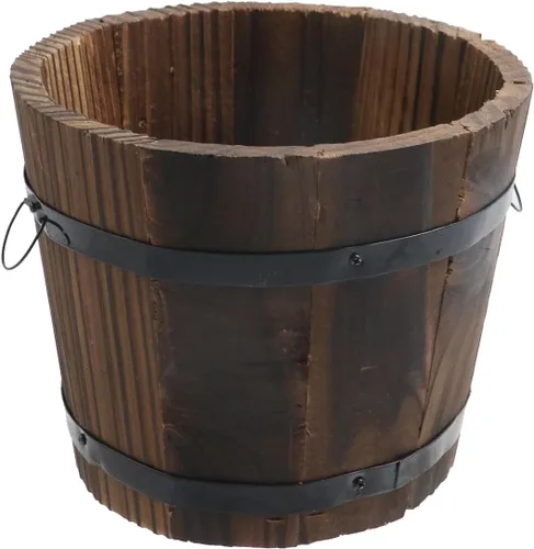 Vista 16 de MY MIRONEY - Juego de 3 macetas ovaladas de madera, tamaño pequeño, mediano y grande Cubo de madera de estilo vintage Jardín rústico maceta