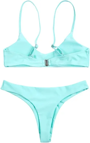 Vista 6 de SherryDC - Traje de baño de mujer, con cuello redondo y realce acolchado, con tanga brasileña