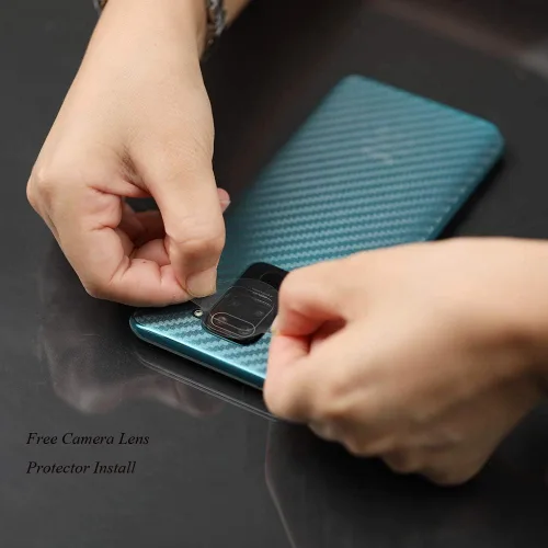 Vista 7 de Ibywind Protector de pantalla para Redmi Note 9, con 2 piezas de vidrio templado, 1 protector de lente de cámara, 1 película de fibra de carbono