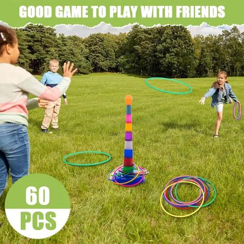 Vista 6 de Wettarn 60 anillos de plástico grandes para lanzar anillos de carnaval, juegos de práctica de velocidad y agilidad, juegos de jardín, patio trasero