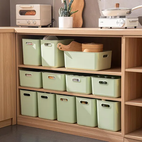 Vista 5 de Paquete de 4 contenedores grandes de plástico blanco con tapas, caja de juguetes con asa, contenedores organizadores para bebé, guardería, estantes