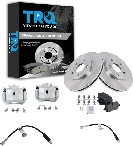 Vista 30 de TRQ Juego de pastillas de freno delanteras y rotores de cerámica, pinzas, mangueras, compatibles con Honda Odyssey 2005-2010