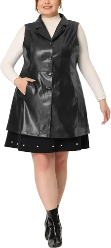 Vista 2 de Agnes Orinda Chalecos de talla grande para mujer, sin mangas, con solapa, casual, de poliuretano, chaleco