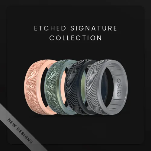 Vista 2 de Enso Rings Signature Etched Collection - Anillos clásicos de silicona grabados - Diseño cómodo y flexible - Fabricado en Estados Unidos
