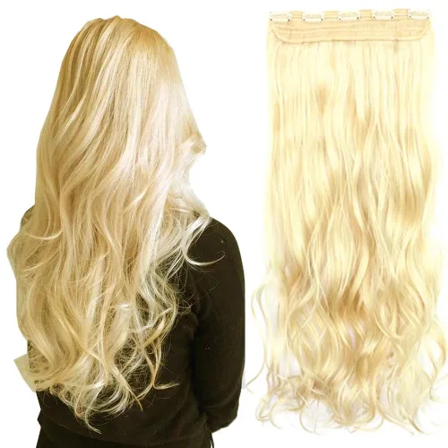Vista 18 de Extensiones de cabello sintético de 24 pulgadas, 4.23 onzas, color negro, 5 clips, extensiones de cabello sintético resistentes al calor #1 (negro)