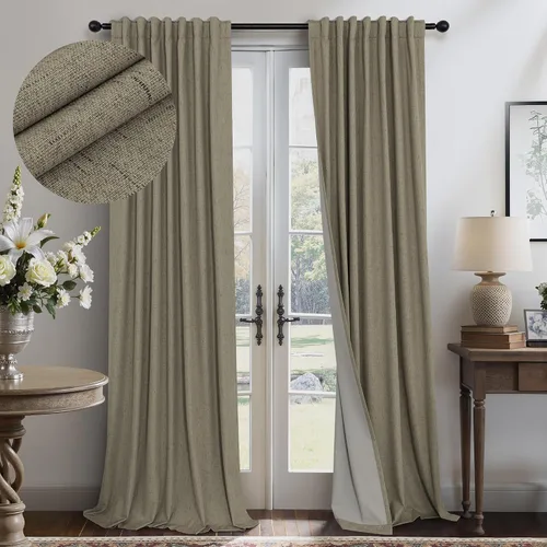 Vista 30 de Pitalk Cortinas cortas 100% opacas de lino para cafetería, 40 pulgadas de largo, 2 paneles, cortinas de puerta francesa para ventana, cortina