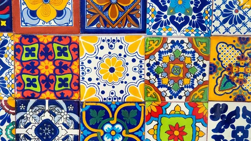 Vista 5 de Azulejo mexicano Talavera español, arte mediterráneo, colorido mosaico de cerámica pintado a mano de 4 x 4 pulgadas para baño, pared, espejo, Multi1