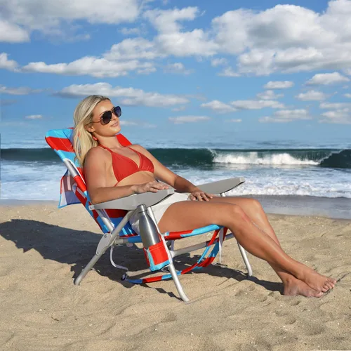 Vista 2 de Rio Beach - Paquete de 2 sillas de playa con almohada, brazos y bolsa de almacenamiento, silla de camping portátil ligera para exteriores con Azul