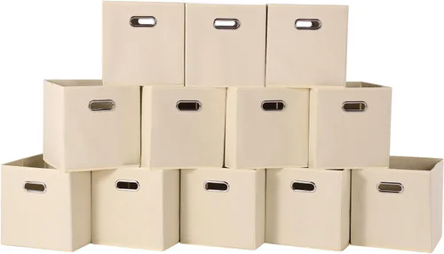 Vista 35 de Cubos de almacenamiento plegables negros, caja de almacenamiento de tela, cestas organizadoras con asas dobles para organizador del hogar (negro)