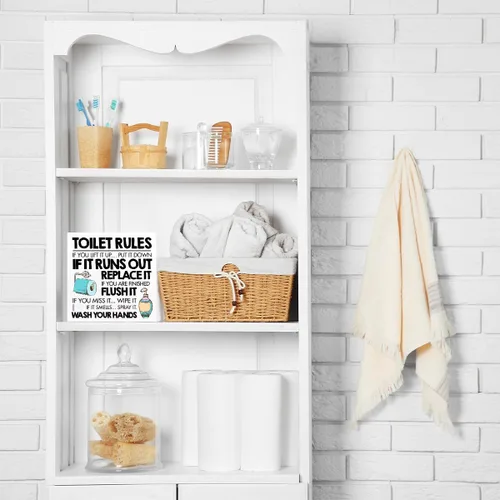 Vista 7 de Toilet Rules - Cartel divertido de madera para baño, placa de bloque de madera para el hogar, baño, estante de pared, decoración de inodoro Bartroom