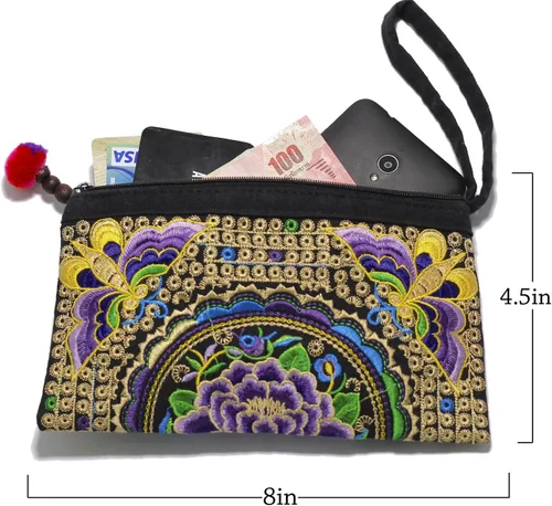 Vista 9 de Sabai Jai - Bolso de pulsera para teléfono inteligente - Carteras de embrague bordadas a mano Boho