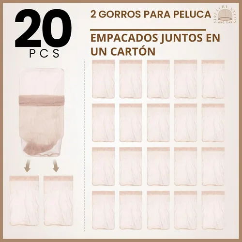 Vista 3 de Teenitor 20 gorras de peluca, gorra de peluca elástica fina y transparente, gorra de peluca transpirable para peluca de encaje frontal, gorras Beige