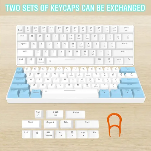 Vista 2 de EDJO Teclado mecánico Bluetooth 60 teclado mecánico inalámbrico y con cable para juegos con interruptores rojos y retroiluminación teclado