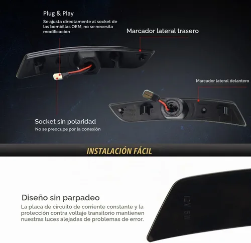 Vista 6 de D-Lumina Smoked LED Side Marker Light Compatible for Chevy Camaro 2016-2024 Ámbar y rojo