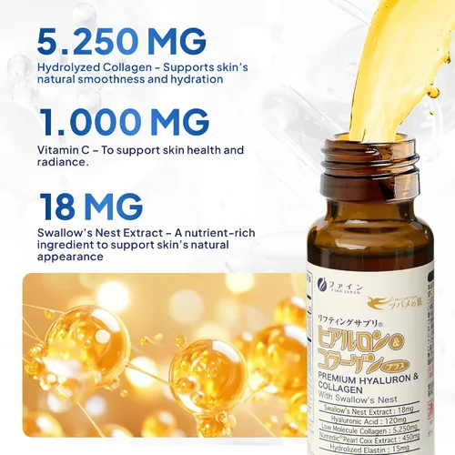 Vista 4 de FINE JAPAN Colágeno líquido con nido de golondrina y ácido hialurónico - Apoya la elasticidad de la piel, la salud del cabello y las uñas