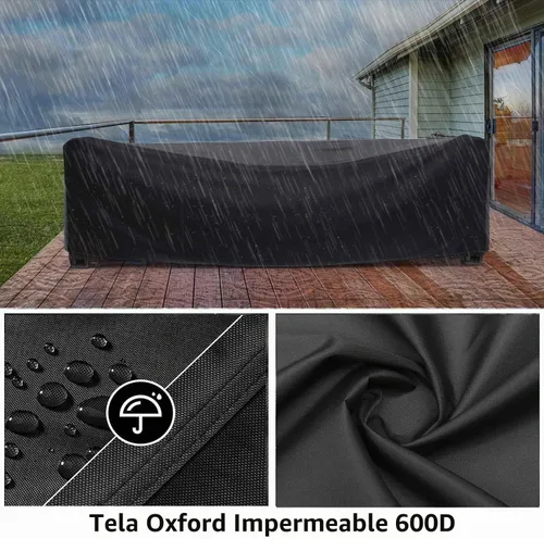 Vista 4 de Cubiertas para muebles de patio 124" L x 76" W x 32" H, cubierta impermeable para muebles de mesa de exterior, rectangular, 600D, cubierta de juego