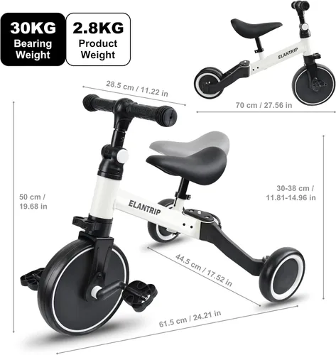 Vista 5 de Elantrip - Bicicleta de equilibrio 5 en 1 para niños de 1 a 3 años, triciclo para niños pequeños, triciclo para niños, los mejores juguetes