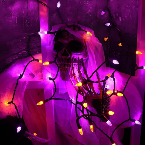 Vista 6 de ODEETRONIC Luces Naranjas Moradas, 16.3 pies 50 luces LED C3 de cadena de Halloween, 120V con certificación UL, luces de cadena naranjas