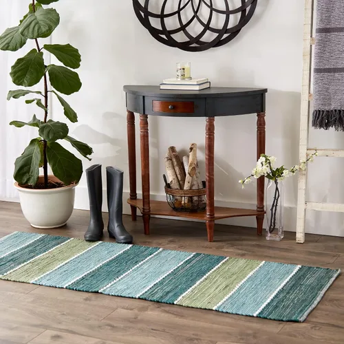 Vista 2 de DII Colección Chindi Rug Collection, reversible, hilo reciclado, teñido a mano, 2 pies 3 pulgadas x 6 pies, jadeíta
