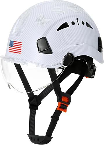 Vista 11 de Aolamegs Carbon Fiber Pattern Hard Hat with Visor, ANSI Z89.1 Vented Safety Helmet, OSHA Approved Construction Hardhat for Men, 6-Point Suspension