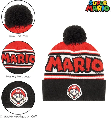 Vista 3 de Nintendo Sombrero de invierno para niños con guantes de punto y guantes de esquí aislados Super Mario para niños de 4 a 7 años Mario