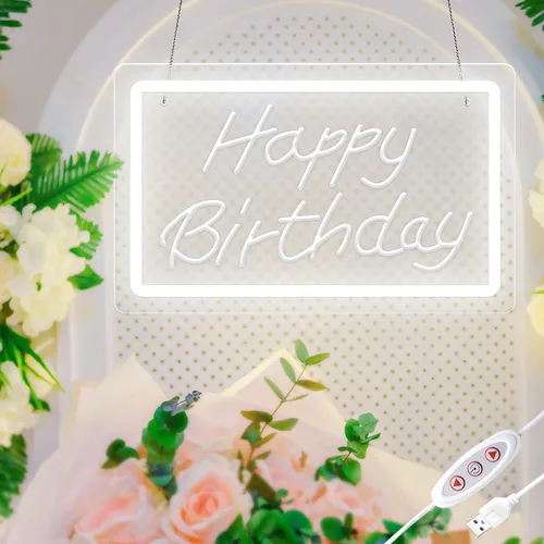 Vista 14 de Letrero de neón LED de feliz cumpleaños de 11.8 x 8.3 pulgadas, luz de neón regulable blanca cálida, decoración de pared alimentada por USB