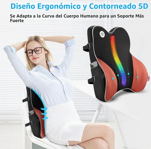 Vista 6 de Almohada de apoyo lumbar para silla de oficina, respaldo de espuma viscoelástica para silla, asiento de automóvil, silla de computadora, sillón