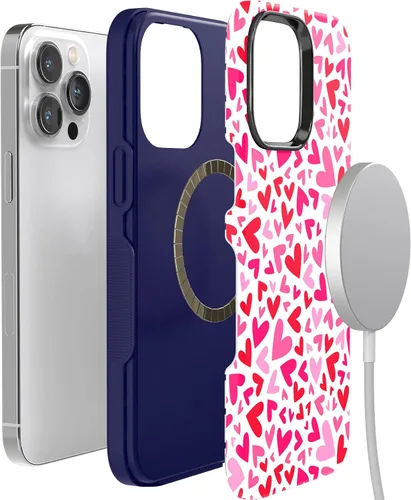 Vista 6 de Funda Casely para iPhone 14 Pro XOXO Corazones de Caramelo Compatible con MagSafe Diseño Protector Audaz