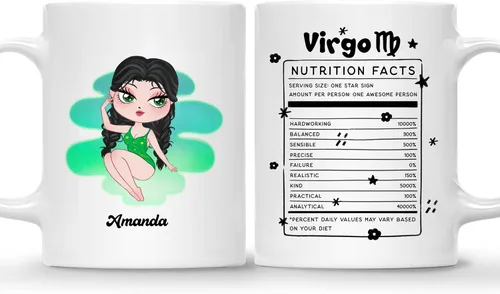 Vista 27 de Gossby Taza de café personalizada con signo de acuario, taza personalizada de horóscopo de 11 onzas para mujeres con diseño, nombre, información