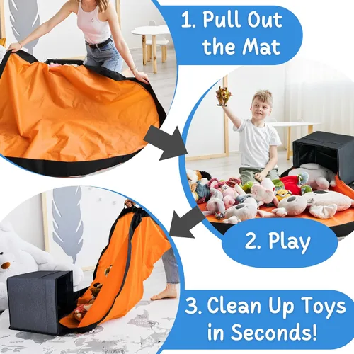 Vista 3 de Organizador de almacenamiento de juguetes XL con tapete de juego, bolsa de almacenamiento/caja para niños, niñas, guardería, sala de juegos, canasta